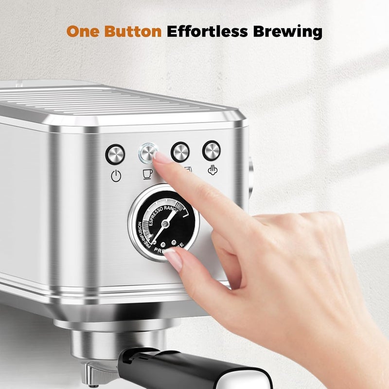 CHULUX Elite Espresso Machine 20 Bar, Compact Stainless Steel Hot and Ice Espresso Coffee Maker with Steam Wand for Americano, Latte, Cappuccino & Home Barista Brewing, Sliver - Image 2